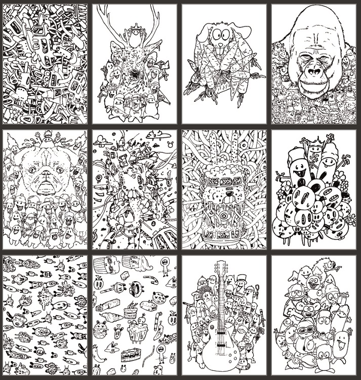 Colouring Card Set Graphix - Poodledoodle 12ks